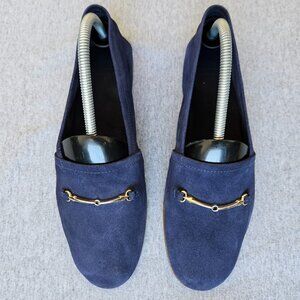 Ann Mashburn Navy Suede Slides Flats Size 40 Women's US 9 With Gold Hardware